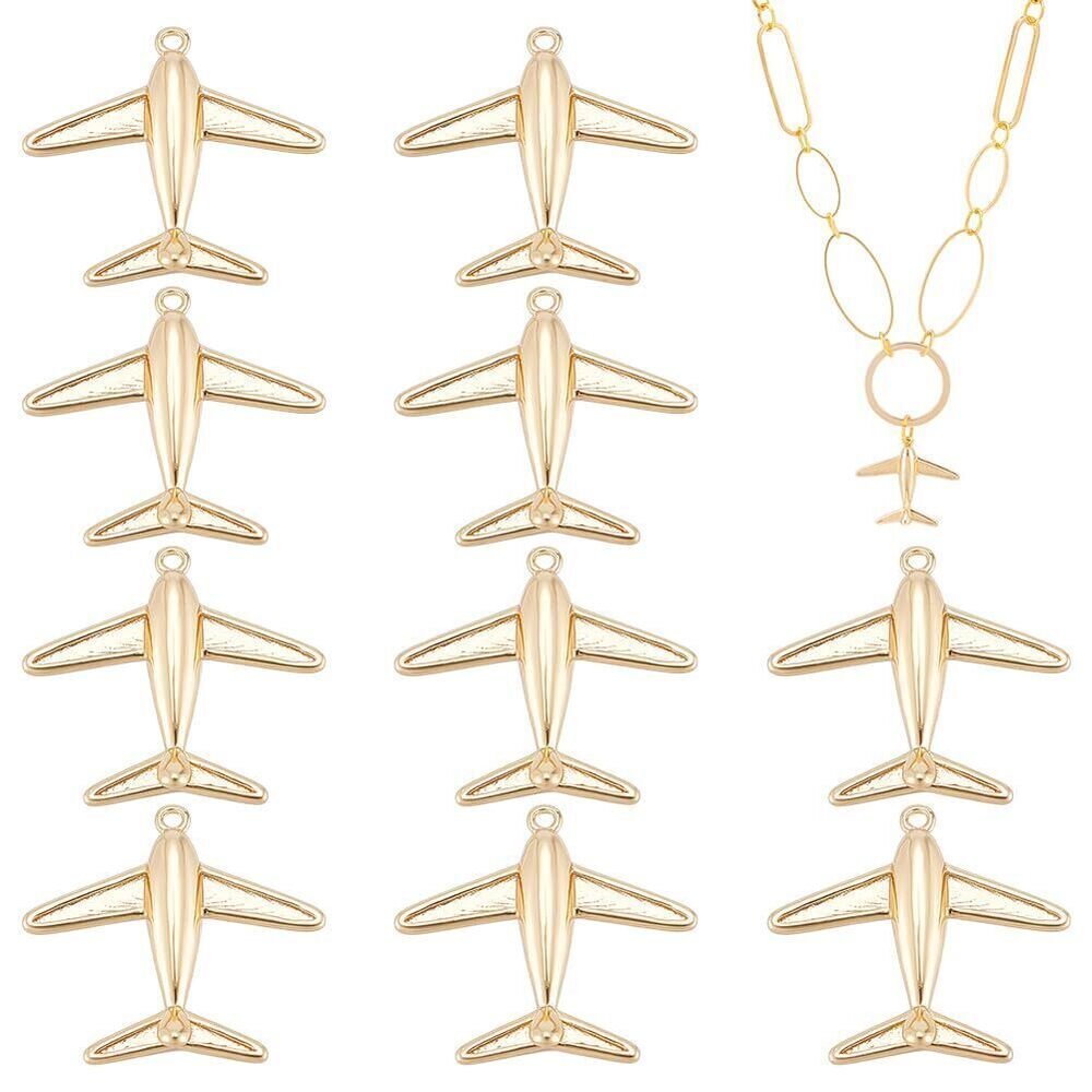9446 10Pcs Airplane Charms Real 18K Gold Plated Plane Pendants